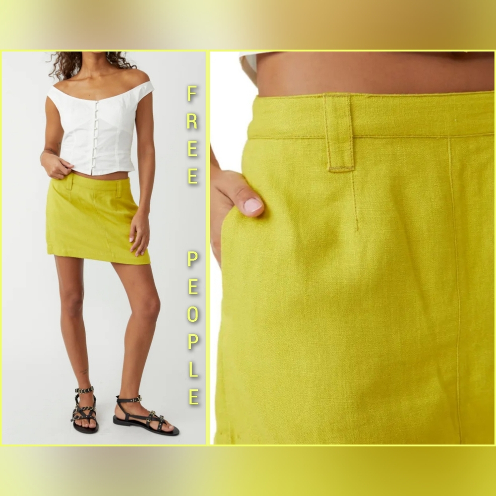 Free People Can't Blame Me Miniskirt in Citronelle Size 6 Color Yellow N…